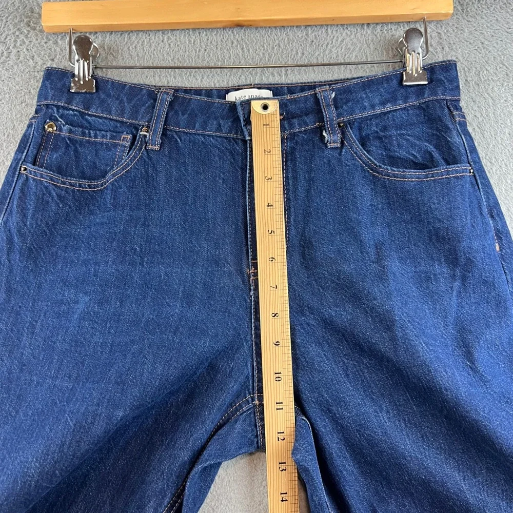 Kate Spade New York Wide Leg Cuffed Jeans Dark Wash Denim Cropped Blue Womens 8